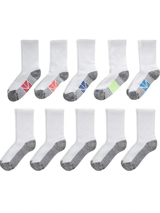 Hanes White Crew Athletic Socks with Gray Reinforcement and Multicolor Accents - Picture 1 of 4